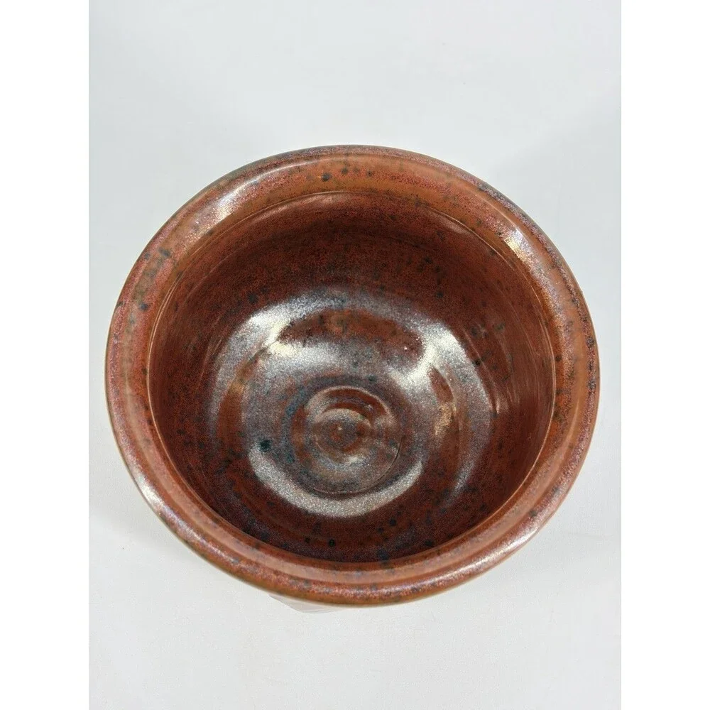 Studio Art Pottery Faceted Chawan Tea Bowl Copper glaze Bumblebee Signed